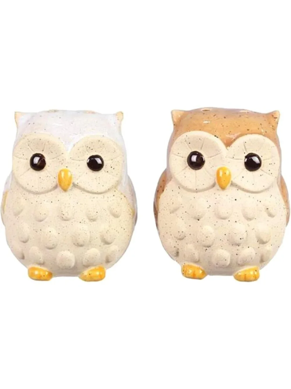Hand-Painted Stoneware Owl Salt & Pepper Shakers | Brown & White Kitchen Decor
